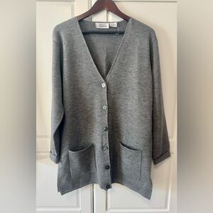 Nicole Summers 100% Merino Wool V-Neck Gray Women's Cardigan w Pockets XL